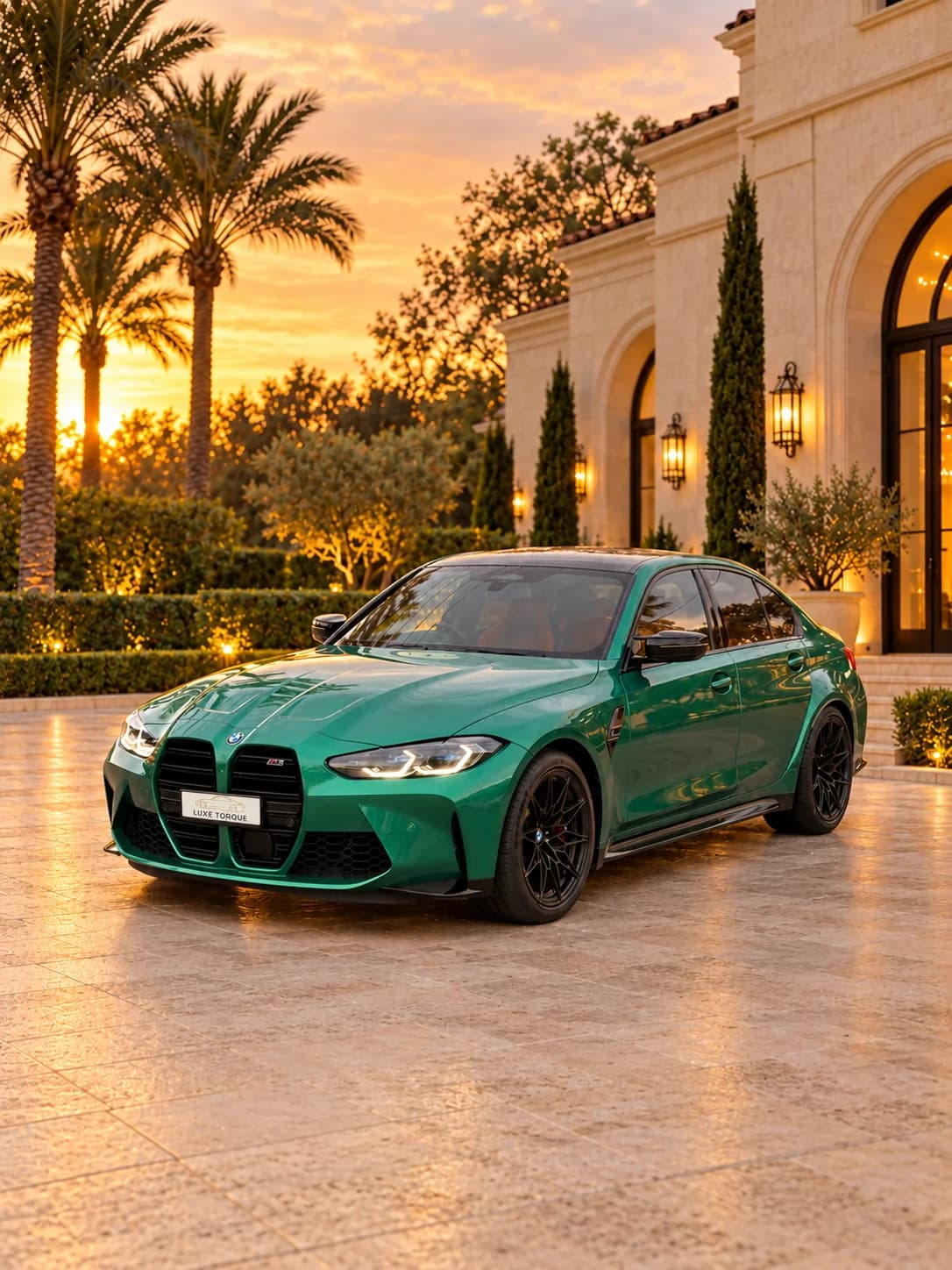 Isle of Man Green BMW M3 G80 Competition, front three-quarter view
